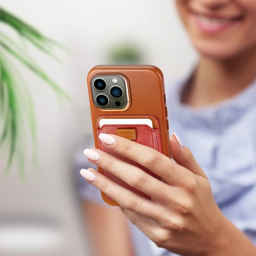 Kieszeń na karty Dux Ducis Magnetic Leather Wallet MagSafe do iPhone Anti-RFID czerwone