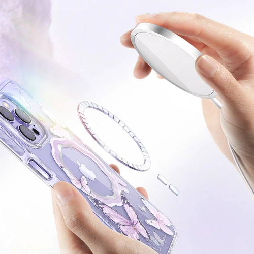 Etui Kingxbar Butterfly MagSafe Apple iPhone 14 Plus / 15 Plus różowe