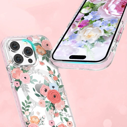 Etui Kingxbar Flora MagSafe Apple iPhone 14 rose