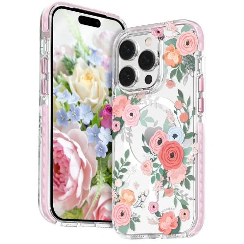 Etui Kingxbar Flora MagSafe Apple iPhone 14 Plus / 15 Plus rose