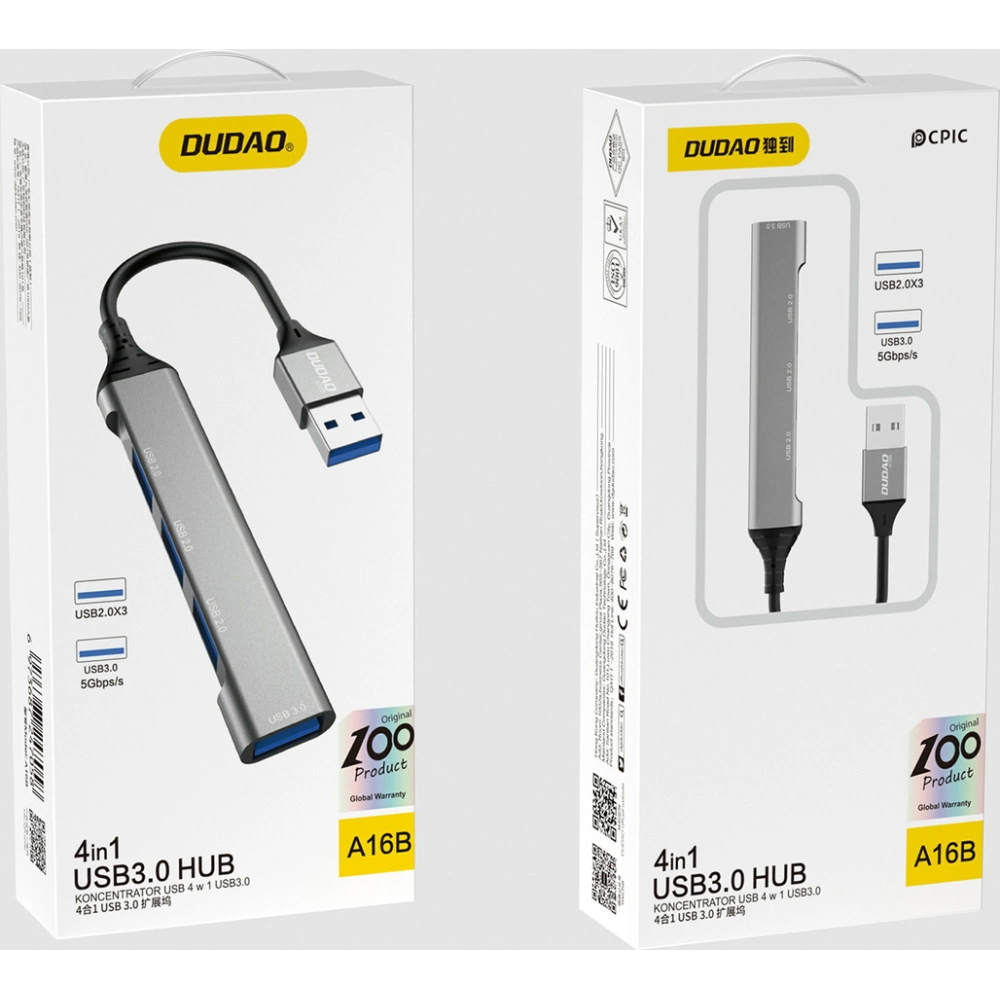 Hurtownia GSM - Dudao HUB 4in1 USB-A/4x USB-A(3 x USB 2.0/USB 3.0) 6,3cm černý (A16B) - DDA252 - {ean13} - Hurt