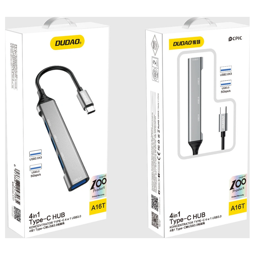 Hurtownia GSM - Dudao HUB 4in1 USB-C/4x USB-A(3 x USB 2.0/USB 3.0) 6,3cm černý (A16T) - DDA253 - {ean13} - Hurt