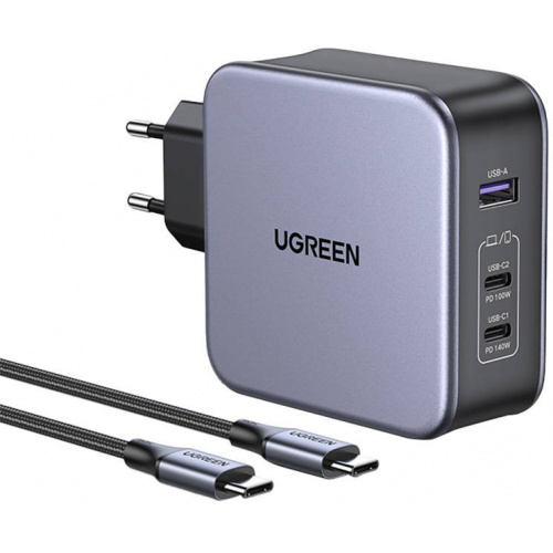 Ugreen Distributor - 6957303895496 - UGR1437 - UGREEN CD289 Wall Charger 2x USB-C, 1x USB-A, GaN, 140W, 2m cable (black) - B2B homescreen