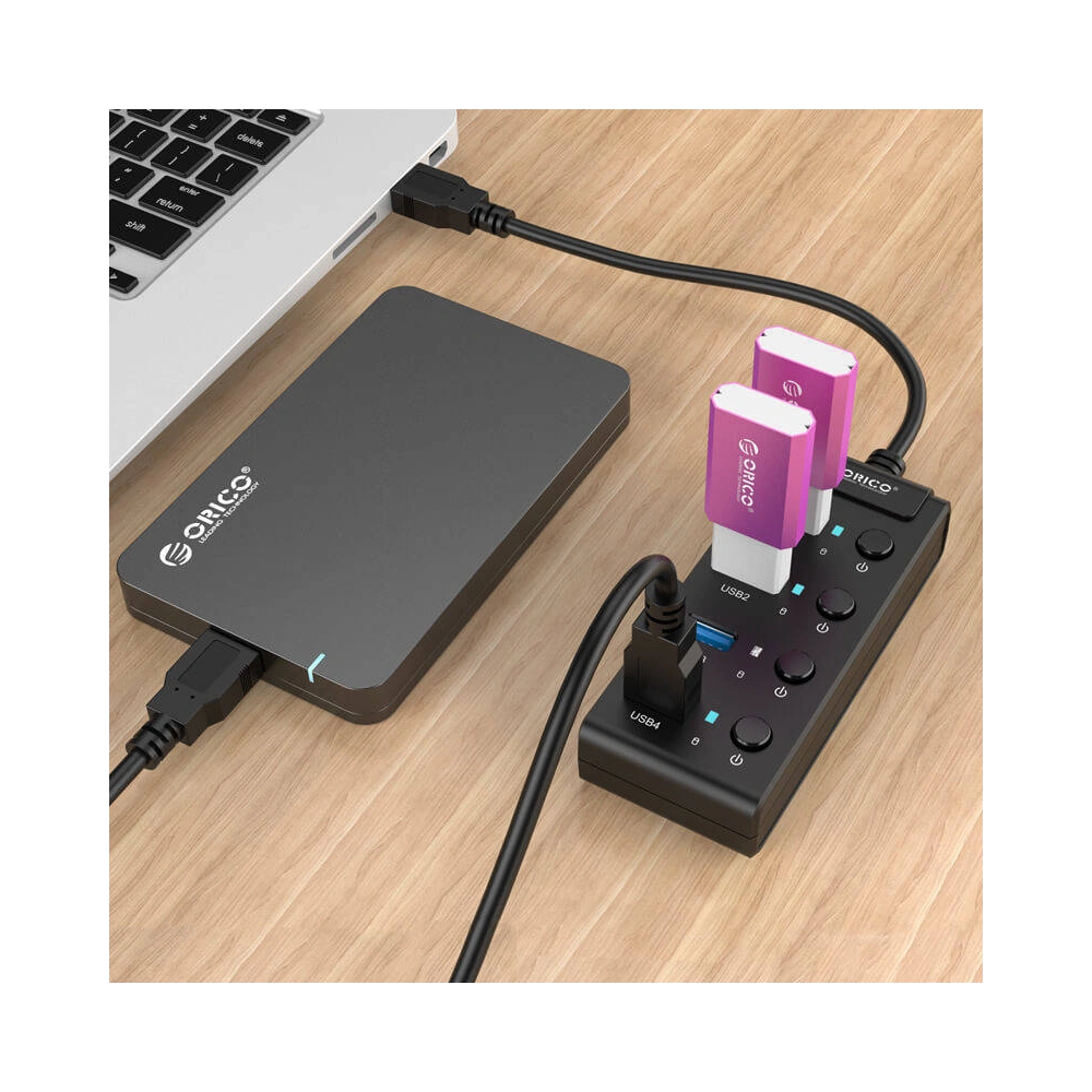 Hurtownia GSM - Hub USB 3.0. Orico s vypínači, 5x USB (černý) - ORC16 - {ean13} - Hurt