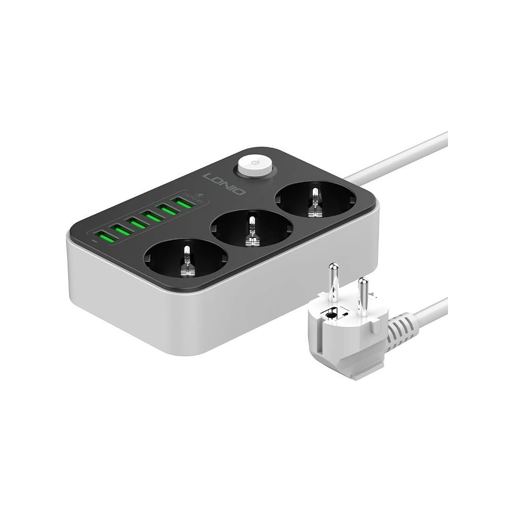 Hurtownia GSM - Priza de alimentare cu 3 prize AC, 6x USB, LDNIO SE3631, 1.6m (neagră) - LDN6 - {ean13} - Hurt