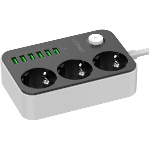 3 AC aljzatos, 6x USB-s tápelosztó, LDNIO SE3631, 1.6m (fekete)