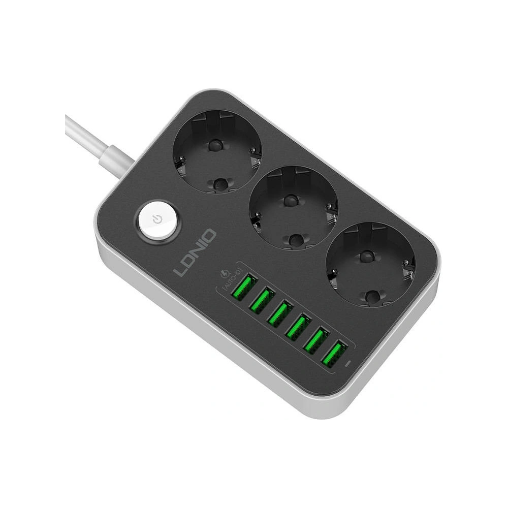 Wholesale LDNIO SE3631 Power Strip, 3x AC, 6x USB 1.6m (black) - LDN6 - {ean13} - Hurt