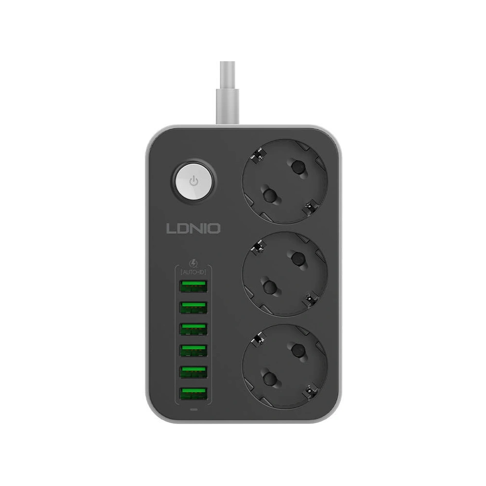 Hurtownia GSM - Priza de alimentare cu 3 prize AC, 6x USB, LDNIO SE3631, 1.6m (neagră) - LDN6 - {ean13} - Hurt