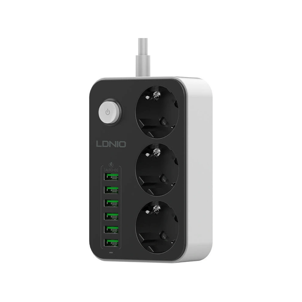 Hurtownia GSM - Priza de alimentare cu 3 prize AC, 6x USB, LDNIO SE3631, 1.6m (neagră) - LDN6 - {ean13} - Hurt