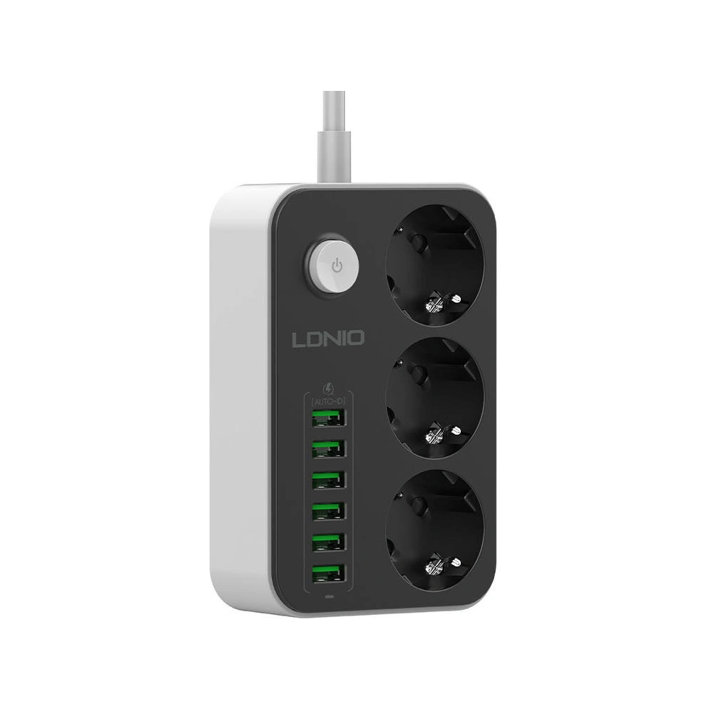 Wholesale LDNIO SE3631 Power Strip, 3x AC, 6x USB 1.6m (black) - LDN6 - {ean13} - Hurt