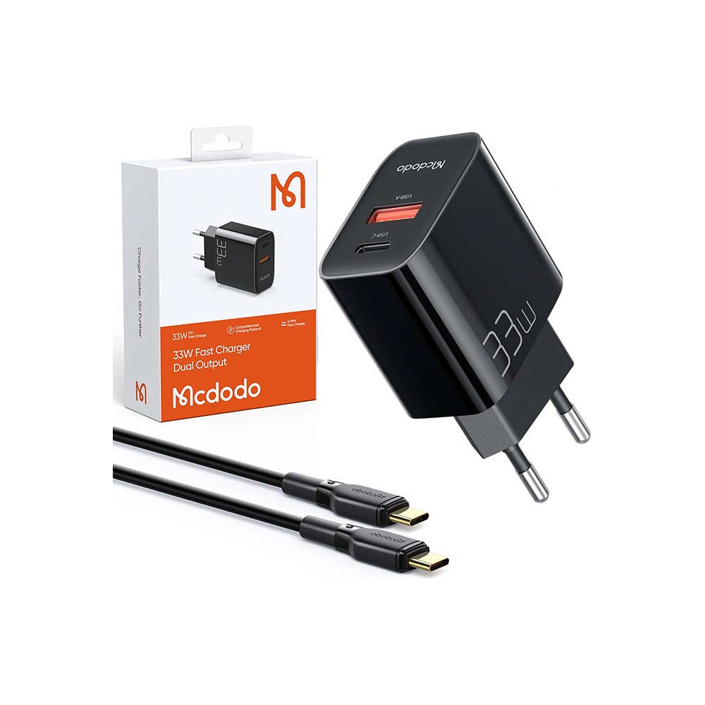 Hurtownia GSM - Hálózati töltő Mcdodo CH-0922 USB + USB-C, 33W + USB-C kábel (fekete) - MDD4 - {ean13} - Hurt