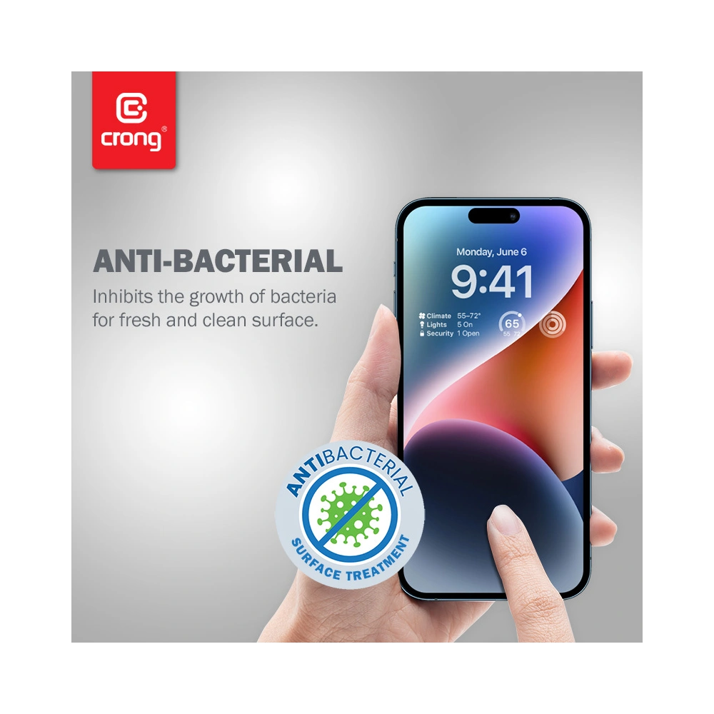 Hurtownia GSM - Gehärtetes Glas Crong Anti-Bakteriell 3D Armor Glas Apple iPhone 14 Pro + Installationsrahmen - CRG585 - {ean13} - Hurt