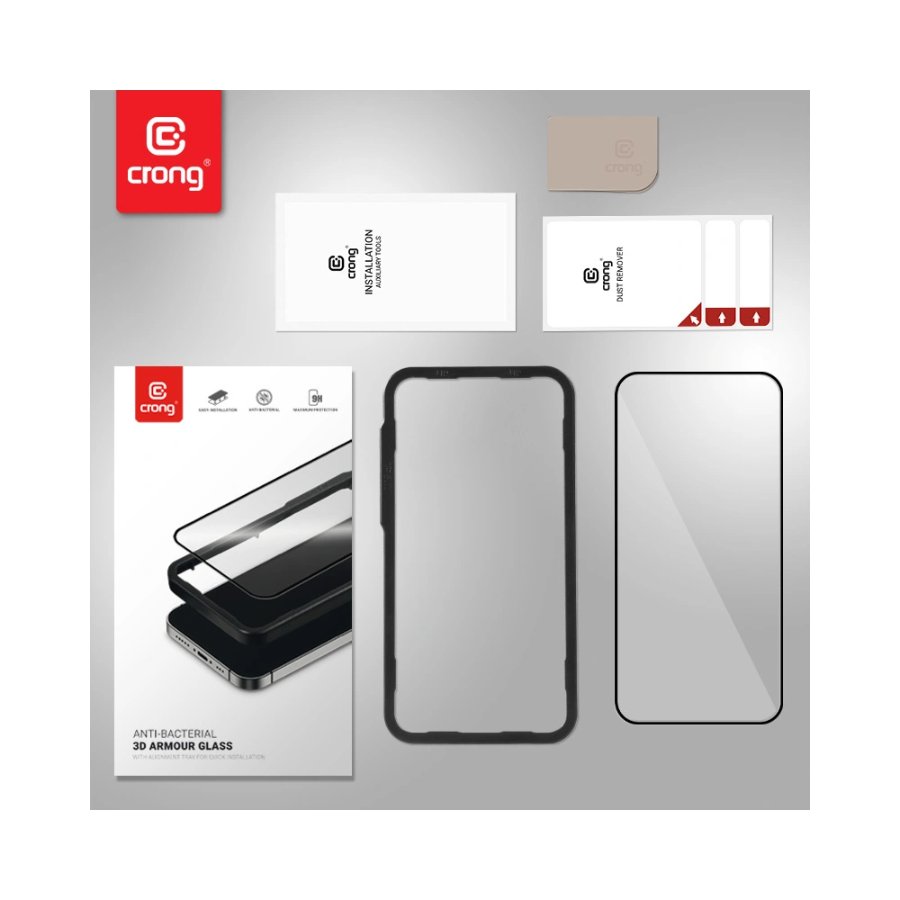 Hurtownia GSM - Gehärtetes Glas Crong Anti-Bakteriell 3D Armor Glas Apple iPhone 14 Pro + Installationsrahmen - CRG585 - {ean13} - Hurt