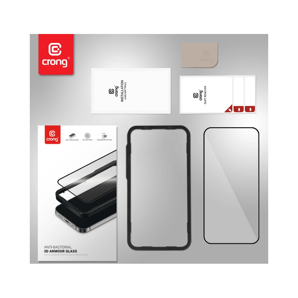 Hurtownia GSM - Gehärtetes Glas Crong Anti-Bakteriell 3D Armor Glas Apple iPhone 14 Pro Max + Installationsrahmen - CRG586 - {ean13} - Hurt