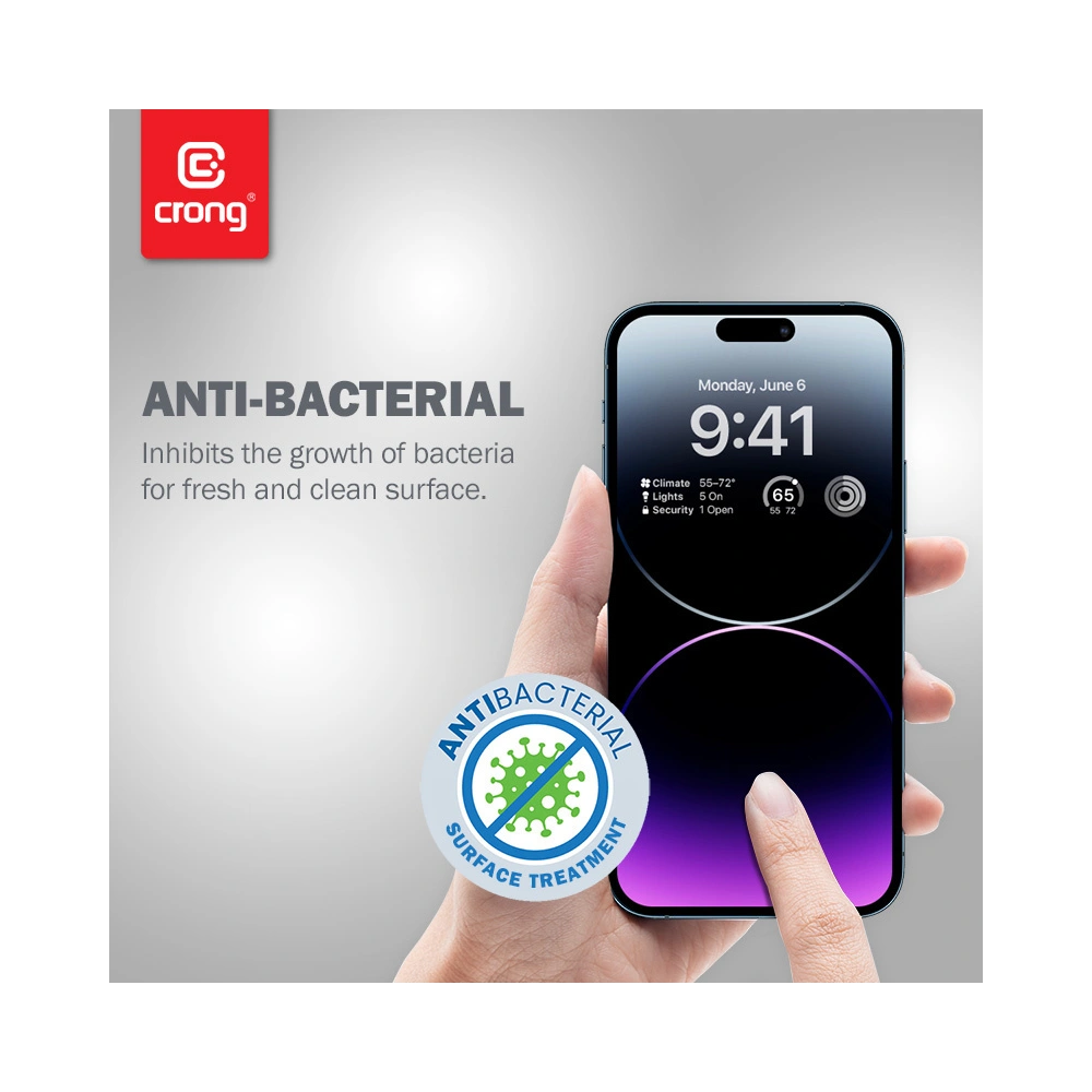 Hurtownia GSM - Tvrzené sklo Crong Anti-Bacterial 3D Armour Glass Apple iPhone 14 Pro Max + instalační rámček - CRG586 - {ean13} - Hurt