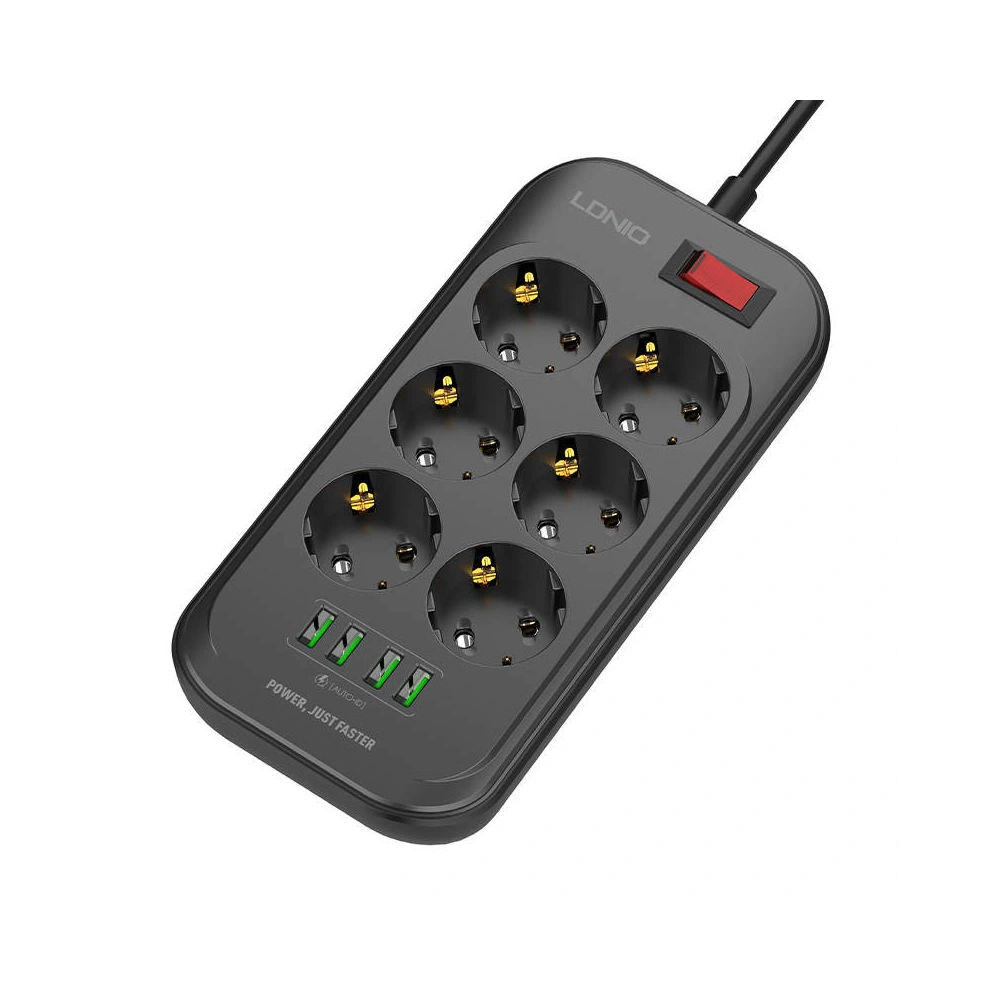 Hurtownia GSM - Listă de alimentare cu 6 prize AC, 4x USB, LDNIO SE6403, 2m (neagră) - LDN12 - {ean13} - Hurt