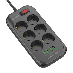 6 aljzatos AC tápaljzathoz, 4x USB, LDNIO SE6403, 2m (fekete)