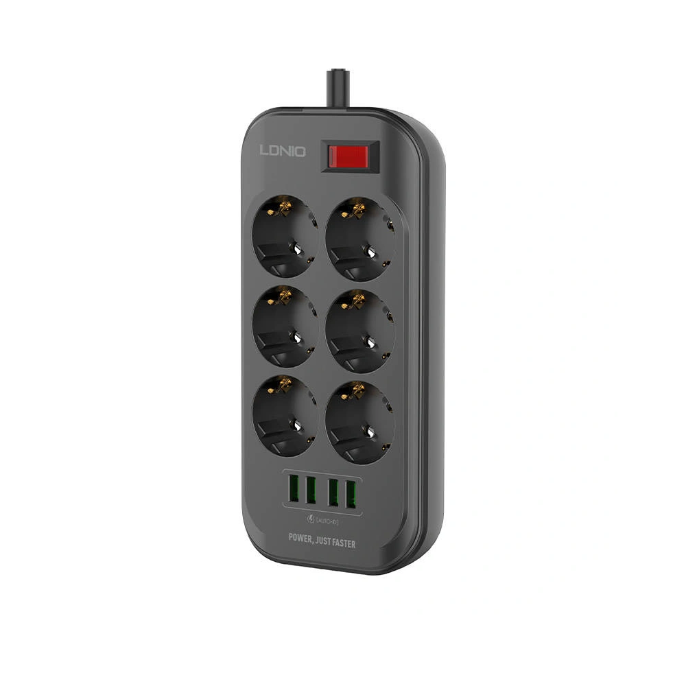 Hurtownia GSM - Netzleiste mit 6 AC-Steckdosen, 4x USB, LDNIO SE6403, 2m (schwarz) - LDN12 - {ean13} - Hurt
