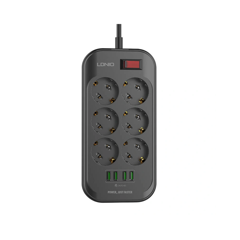 Hurtownia GSM - Netzleiste mit 6 AC-Steckdosen, 4x USB, LDNIO SE6403, 2m (schwarz) - LDN12 - {ean13} - Hurt