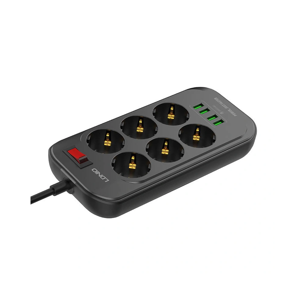 Hurtownia GSM - Listă de alimentare cu 6 prize AC, 4x USB, LDNIO SE6403, 2m (neagră) - LDN12 - {ean13} - Hurt