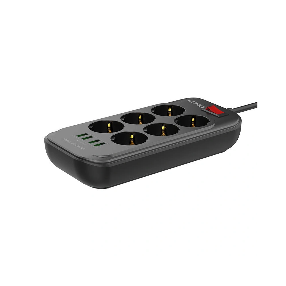 Hurtownia GSM - 6 aljzatos AC tápaljzathoz, 4x USB, LDNIO SE6403, 2m (fekete) - LDN12 - {ean13} - Hurt