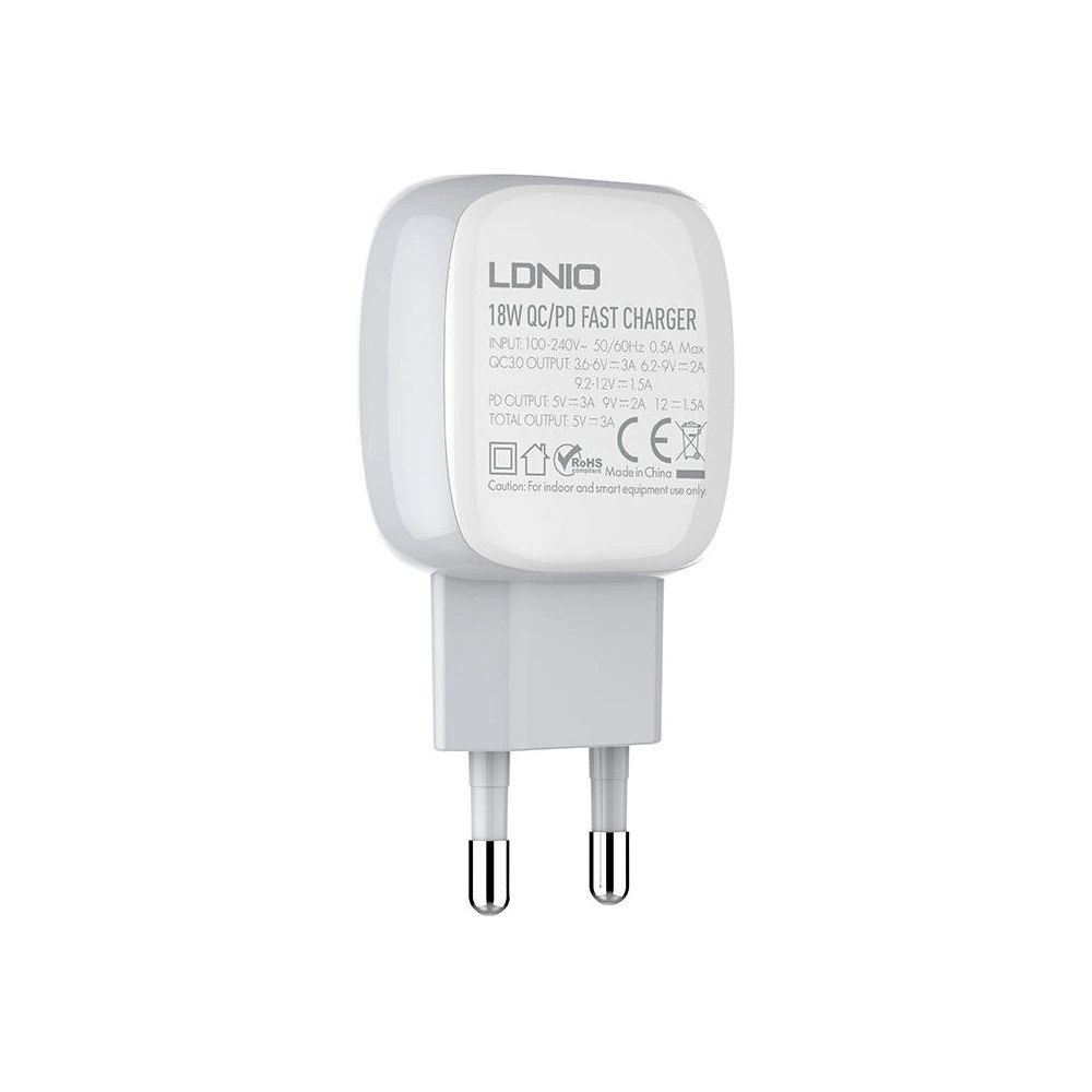 Hurtownia GSM - Hálózati töltő LDNIO A2313C, USB + USB-C, PD + QC 3.0, 20W (fehér) - LDN15 - {ean13} - Hurt