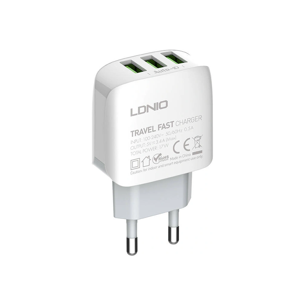 Hurtownia GSM - Hálózati töltő LDNIO A3312, 3x USB, 17W (fehér) - LDN16 - {ean13} - Hurt