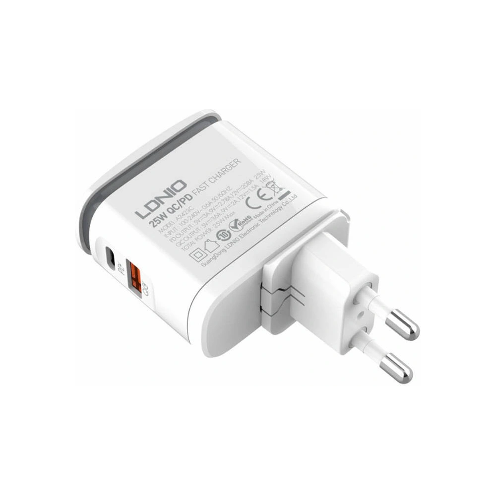 Hurtownia GSM - Netzteil mit Lampenfunktion LDNIO A2423C, USB + USB-C, PD + QC 3.0, 25W (weiß) - LDN17 - {ean13} - Hurt
