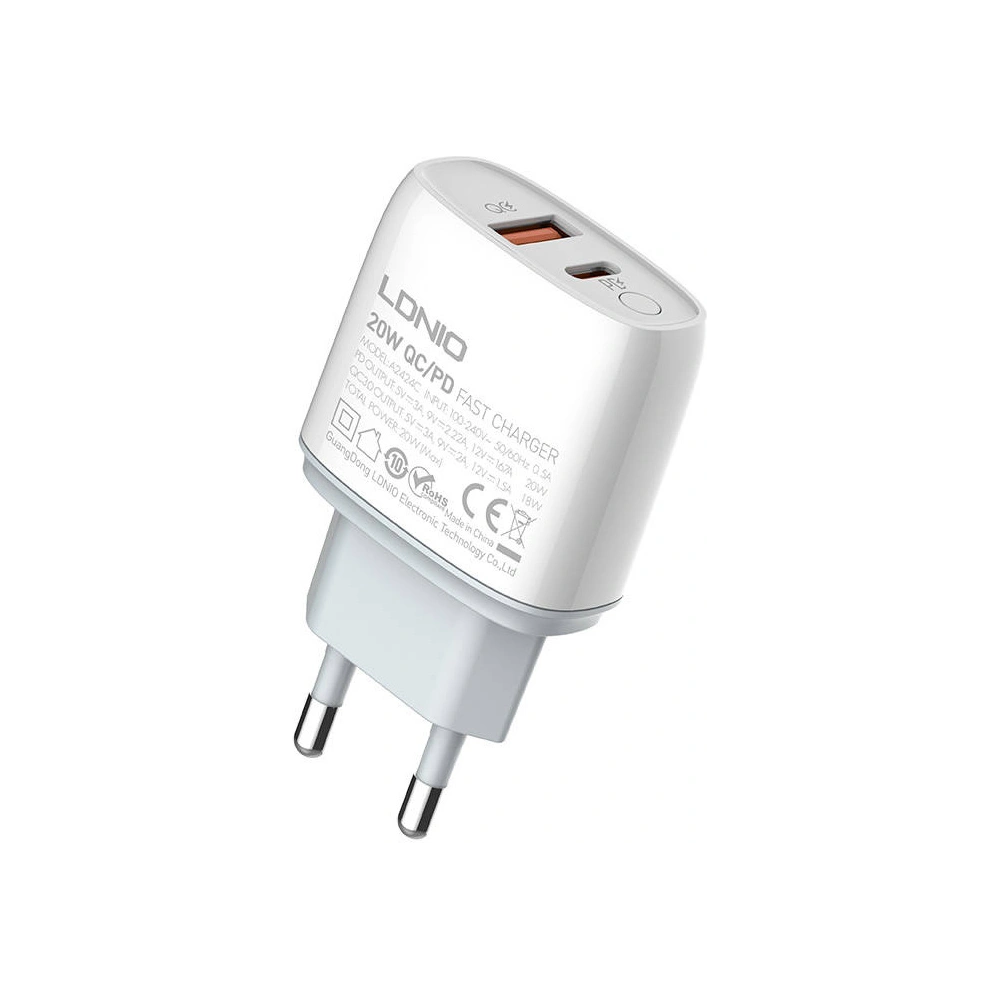 Hurtownia GSM - Netzteil LDNIO A2424C, USB + USB-C, PD + QC 3.0, 20W (weiß) - LDN18 - {ean13} - Hurt