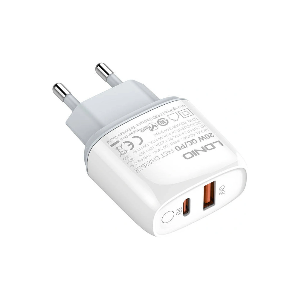 Hurtownia GSM - Netzteil LDNIO A2424C, USB + USB-C, PD + QC 3.0, 20W (weiß) - LDN18 - {ean13} - Hurt