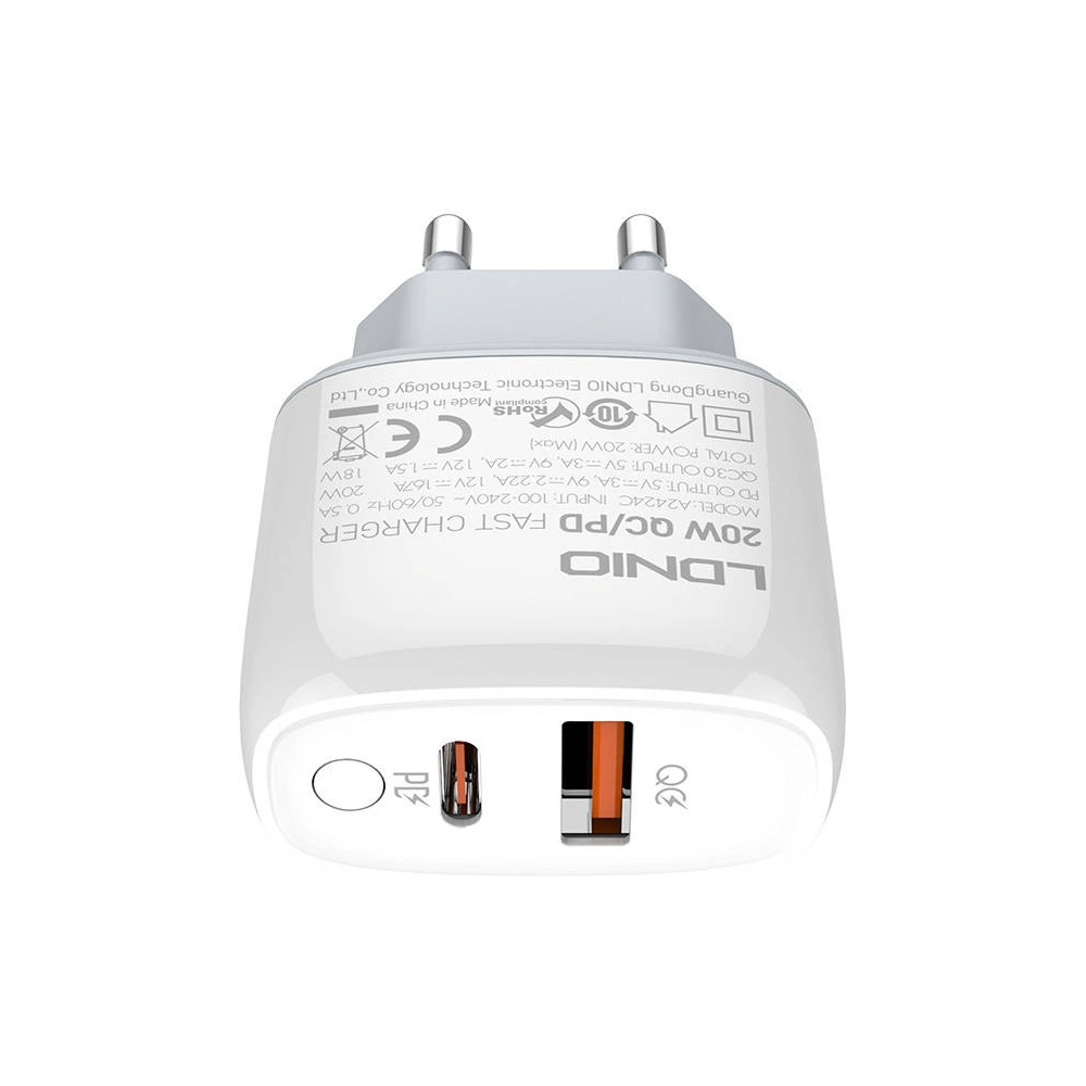 Hurtownia GSM - Netzteil LDNIO A2424C, USB + USB-C, PD + QC 3.0, 20W (weiß) - LDN18 - {ean13} - Hurt