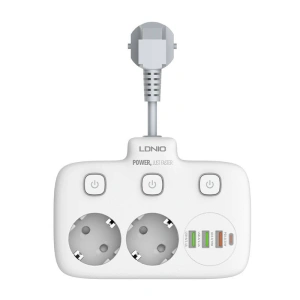 Hurtownia GSM - Napájecí lišta se 2 AC zásuvkami, 3x USB, USB-C, LDNIO SE2435, 2500W (bílá) - LDN20 - {ean13} - Hurt