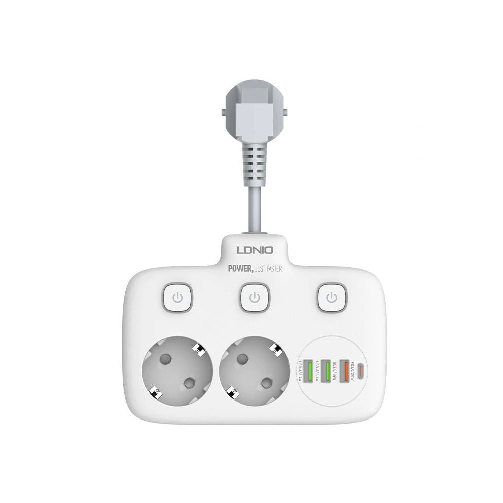 Hurtownia GSM - Két AC aljzatos, 3x USB, USB-C tápegység, LDNIO SE2435, 2500W (fehér) - LDN20 - {ean13} - Hurt