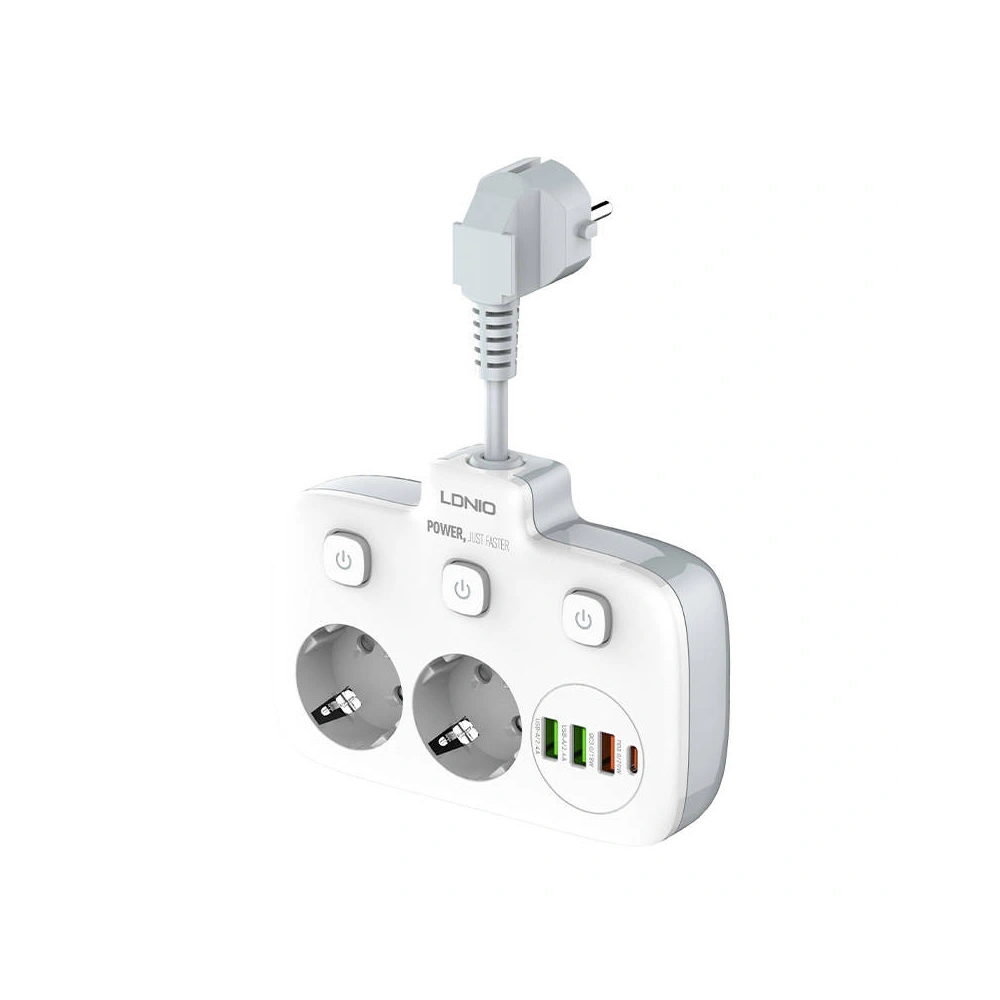 Hurtownia GSM - Két AC aljzatos, 3x USB, USB-C tápegység, LDNIO SE2435, 2500W (fehér) - LDN20 - {ean13} - Hurt