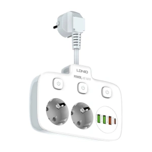 Hurtownia GSM - Napájecí lišta se 2 AC zásuvkami, 3x USB, USB-C, LDNIO SE2435, 2500W (bílá) - LDN20 - {ean13} - Hurt