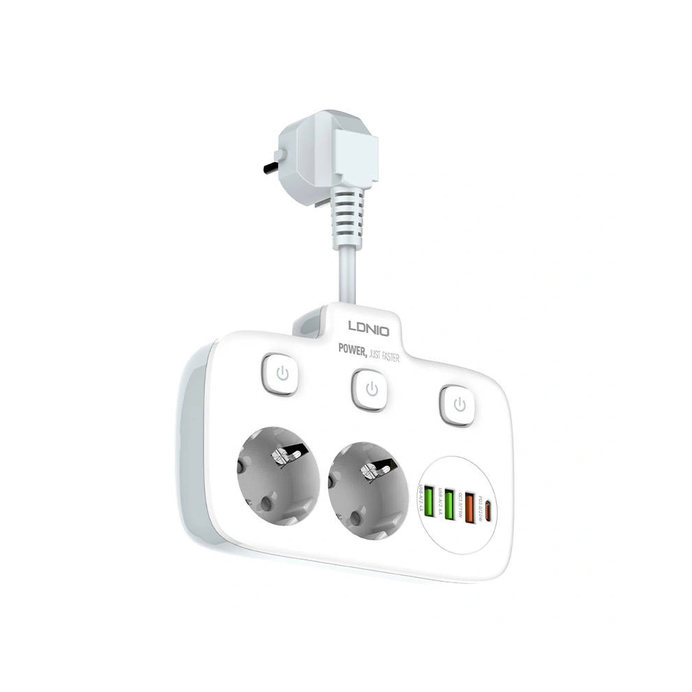 Hurtownia GSM - Két AC aljzatos, 3x USB, USB-C tápegység, LDNIO SE2435, 2500W (fehér) - LDN20 - {ean13} - Hurt