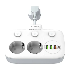 Hurtownia GSM - Napájecí lišta se 2 AC zásuvkami, 3x USB, USB-C, LDNIO SE2435, 2500W (bílá) - LDN20 - {ean13} - Hurt