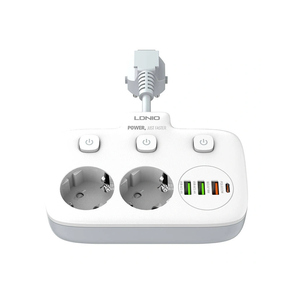 Hurtownia GSM - Két AC aljzatos, 3x USB, USB-C tápegység, LDNIO SE2435, 2500W (fehér) - LDN20 - {ean13} - Hurt