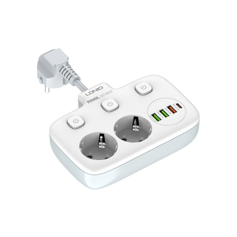 Hurtownia GSM - Napájecí lišta se 2 AC zásuvkami, 3x USB, USB-C, LDNIO SE2435, 2500W (bílá) - LDN20 - {ean13} - Hurt