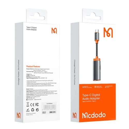 Adapter Mcdodo CA-0500 USB-C/mini jack 3.5m + USB-C, PD 60W (czarny)