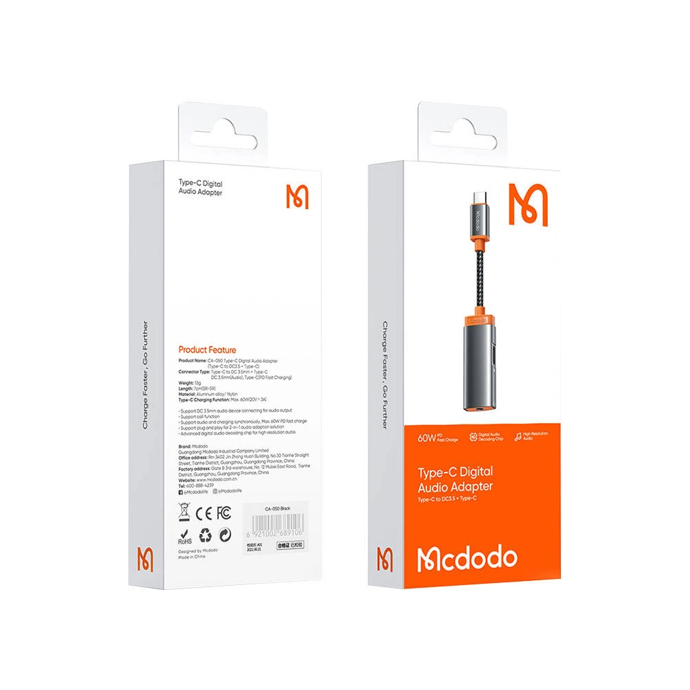 Hurtownia GSM - Adapter Mcdodo CA-0500 USB-C/mini jack 3.5m + USB-C, PD 60W (fekete) - MDD31 - {ean13} - Hurt