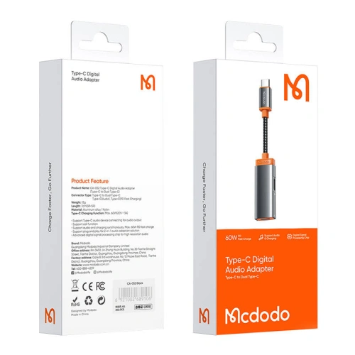 Adapter Mcdodo CA-0520 USB-C/2x USB-C, PD 60W (czarny)
