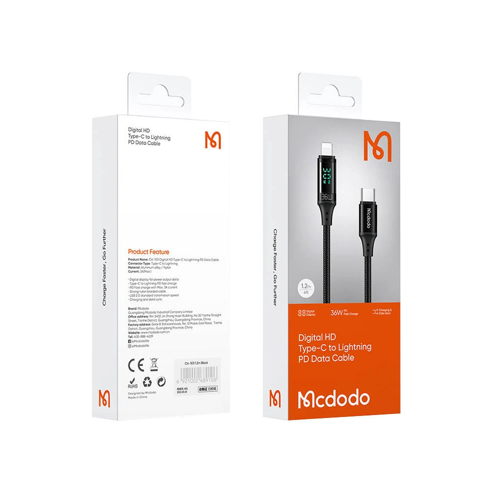 Hurtownia GSM - Kabel Mcdodo CA-1030 USB-C/Lightning, 36W, 1.2m (schwarz) - MDD37 - {ean13} - Hurt