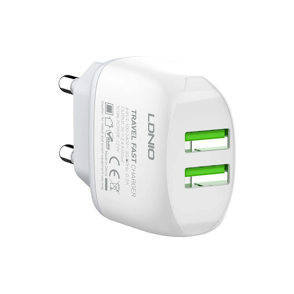 Hurtownia GSM - Încărcător de rețea LDNIO A2219, 2x USB, 2.4A (alb) - LDN37 - {ean13} - Hurt