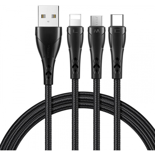 Mcdodo Distributor - 6921002669603 - MDD48 - Mcdodo CA-6960 3w1 USB-A/USB-C - Lightning - microUSB Cable, 1.2m (black) - B2B homescreen