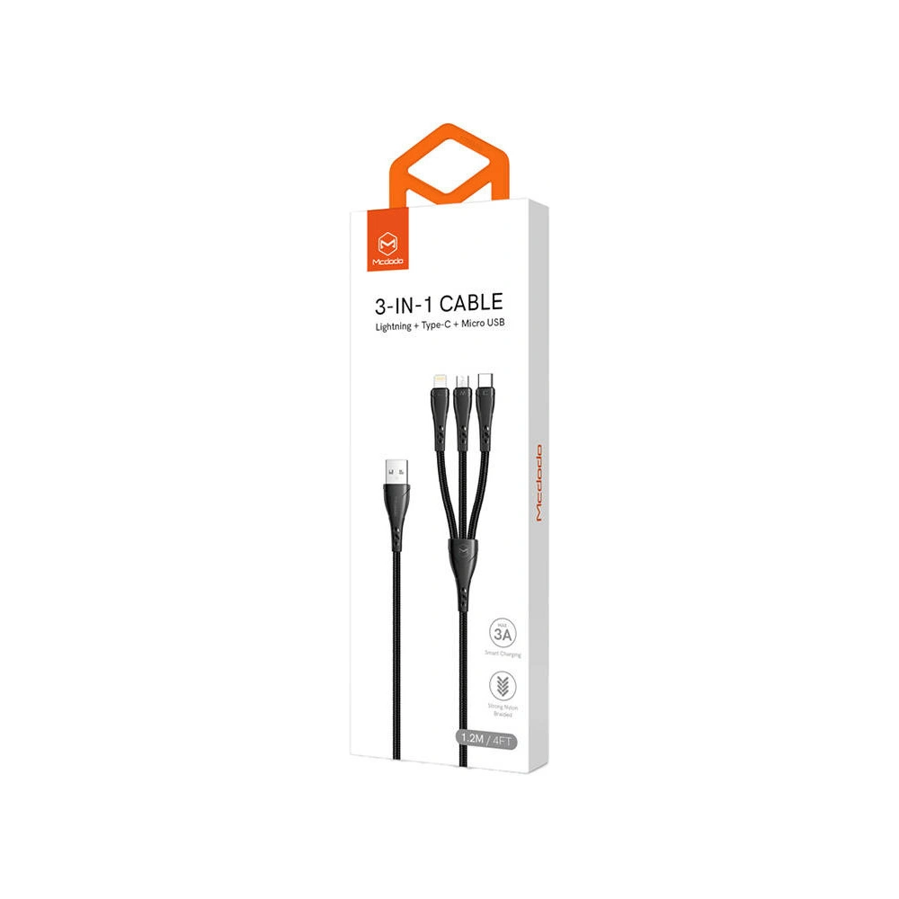 Hurtownia GSM - Kábel Mcdodo CA-6960 3w1 USB-A/USB-C - Lightning - microUSB, 1.2m (fekete) - MDD48 - {ean13} - Hurt