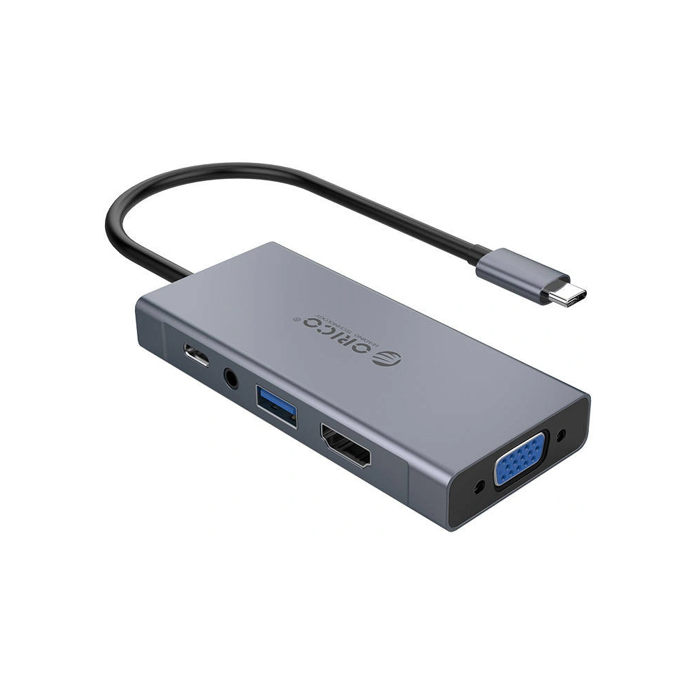 Hurtownia GSM - Adaptér Hub 5v1 Orico, HDMI 4K + USB 3.0 + VGA + AUX + USB-C PD 60W - ORC64 - {ean13} - Hurt