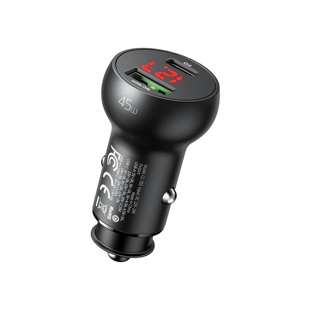 Hurtownia GSM - Autoladegerät Mcdodo CC-7030, USB + USB-C, mit Display, 45W (schwarz) - MDD67 - {ean13} - Hurt