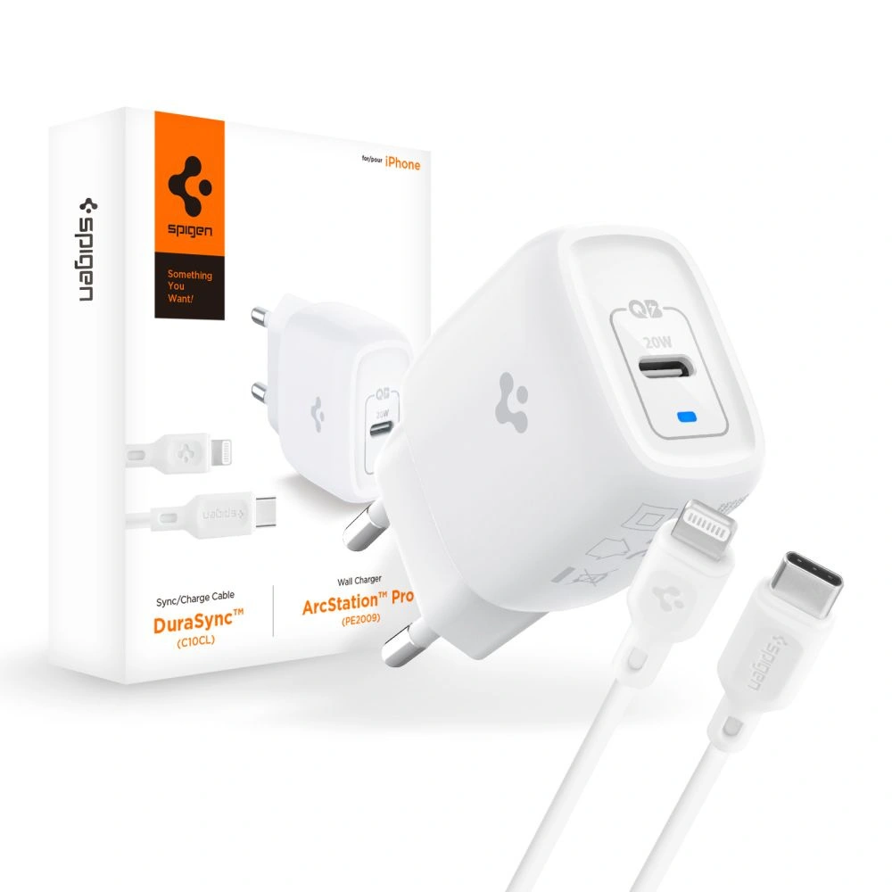 Hurtownia GSM - Ładowarka sieciowa Spigen PE2C10CL 1-port Network Charger PD 20W + kabel USB-C/Lightning 100cm White - SPN2742 - {ean13} - Hurt
