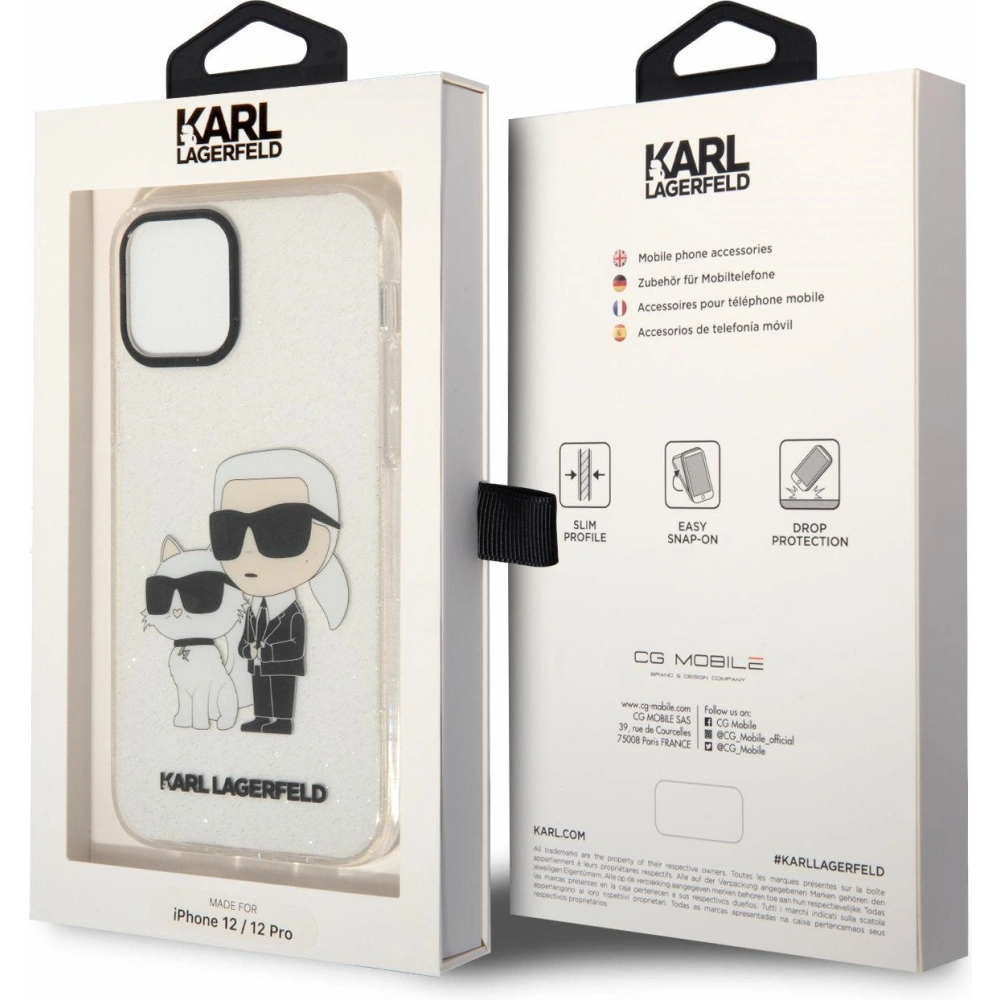 Karl Lagerfeld KLHCP12MHNKCTGT Apple iPhone 12/12 Pro transparent hardcase Gliter Karl&Choupette